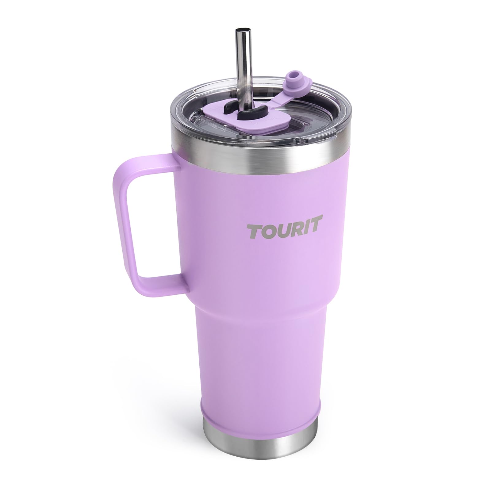 TOURIT Reusable Double Wall Vacuum Stainless Steel Insulated Tumbler 30 fl oz, Coffee Travel Mug Cups with 3 Way Lid, Straw & Handle, Water Bottle Sport for 34Hs Cold & 10Hs Hot, Women Men, Violets