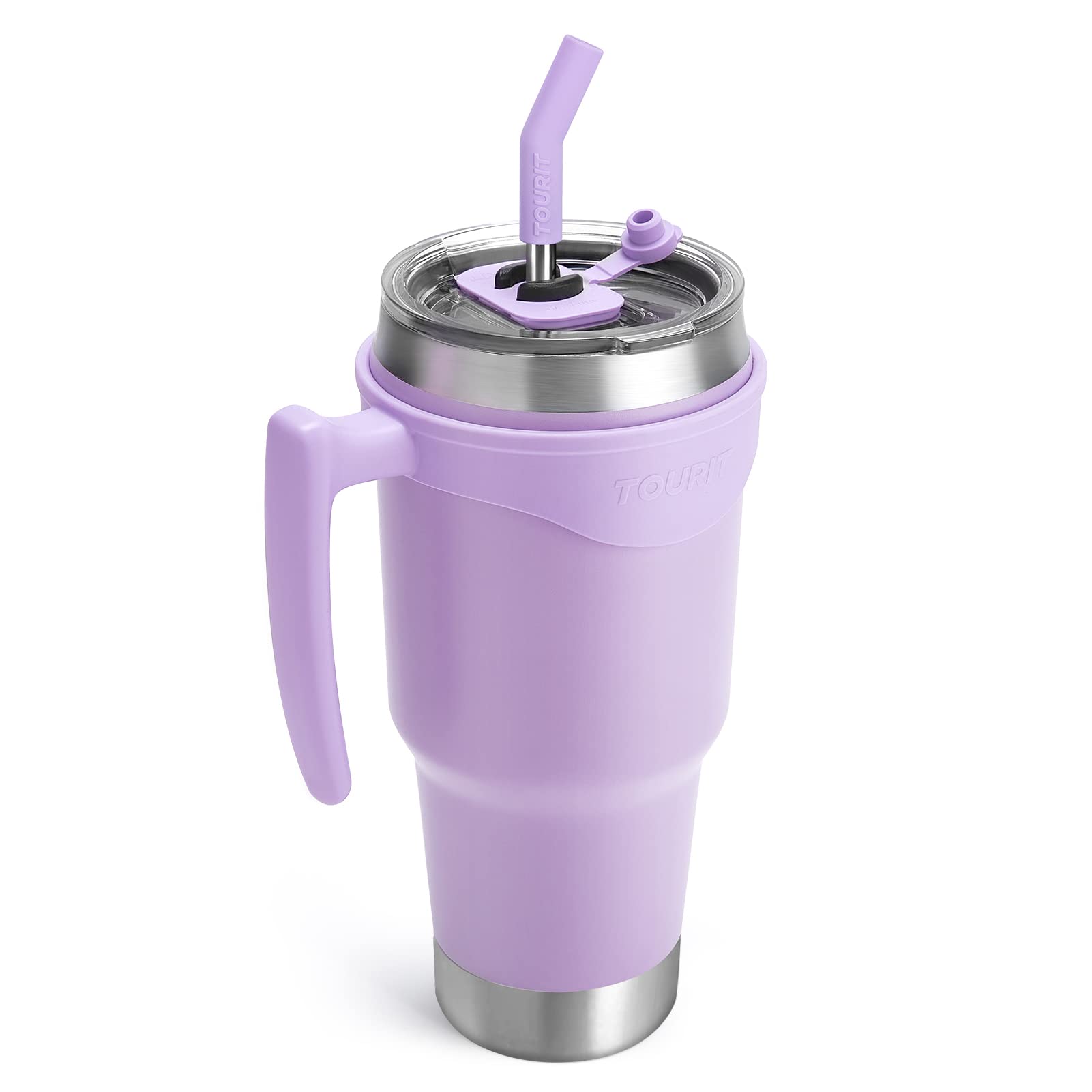 TOURIT Reusable Double Wall Vacuum Stainless Steel Insulated Tumbler 40 fl oz, Coffee Travel Mug Cups with 3 Way Lid, Straw & Handle, Water Bottle Sport for 34Hs Cold & 10Hs Hot, Women Men, Violets