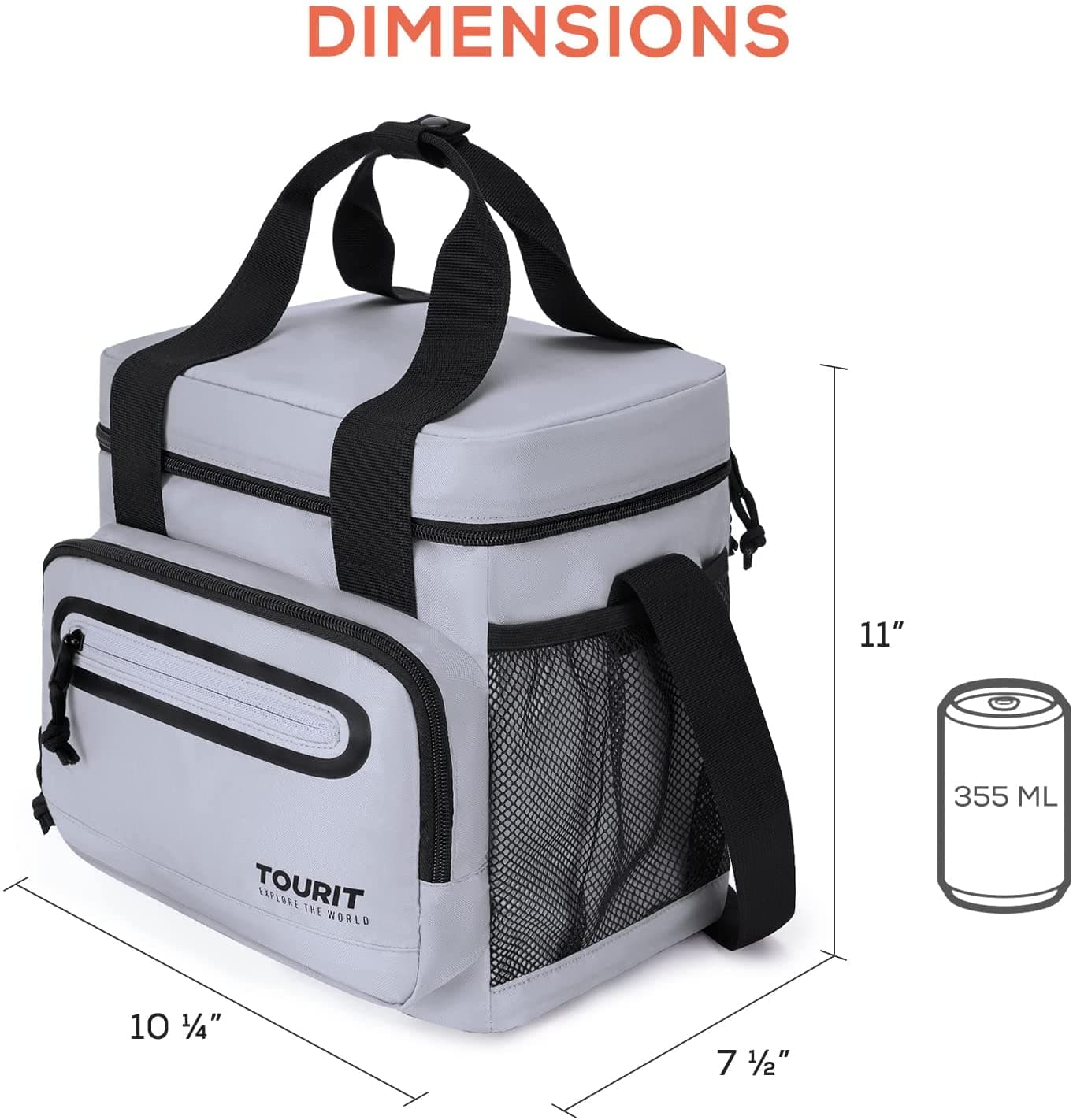 TOURIT Large Lunch Bag Reusable Insulated Tote Lunch Box Soft Cooler Bag Suitable for Work, School, Picnic, Beach for Men & Women, Gray