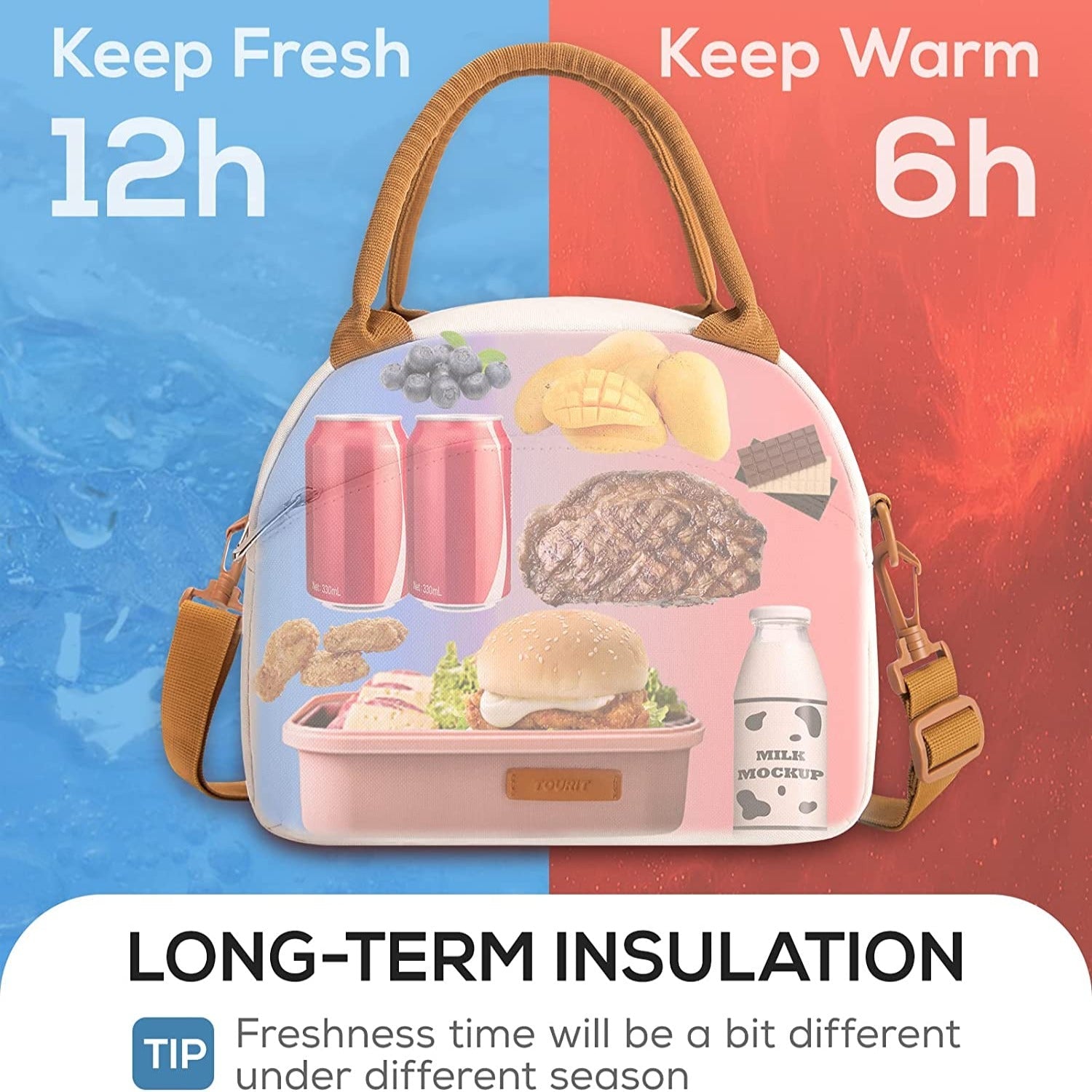 TOURIT Lunch Bag for Women, Reusable Insulated Tote Lunch Box, Cute Cooler & Thermal Lunch Bag Suitable for Work, School, Picnic, Beach, Adult and Kids, Beige