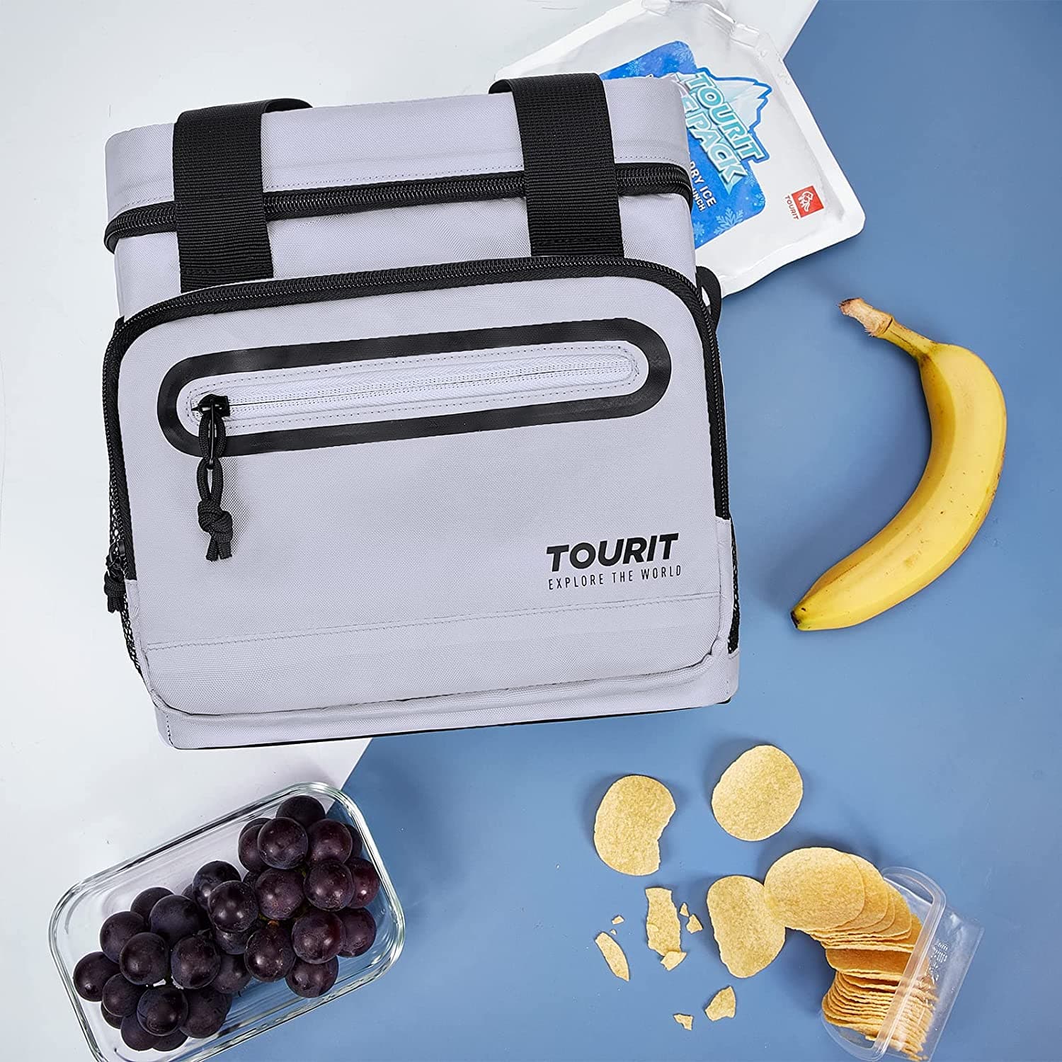 TOURIT Large Lunch Bag Reusable Insulated Tote Lunch Box Soft Cooler Bag Suitable for Work, School, Picnic, Beach for Men & Women, Gray